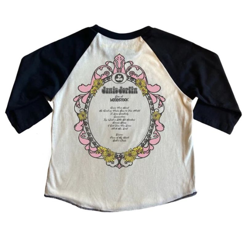 Janis Joplin Live in Woodstock Girls Recycled Raglan Tee