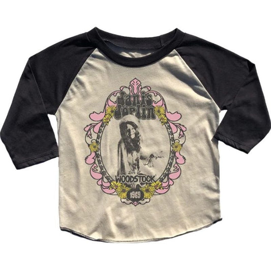 Janis Joplin Live in Woodstock Girls Recycled Raglan Tee